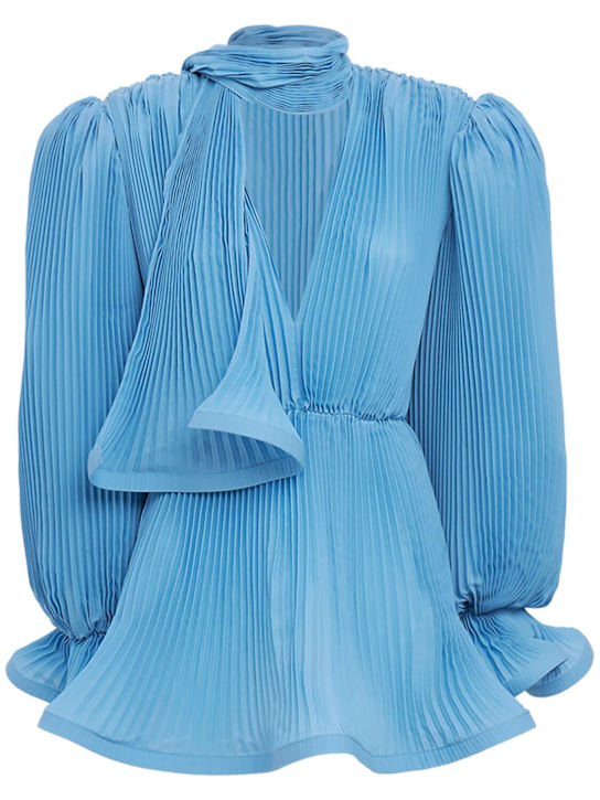 Rowen Rose: Pleated puffy georgette mini dress - women_0 | Luisa Via Roma