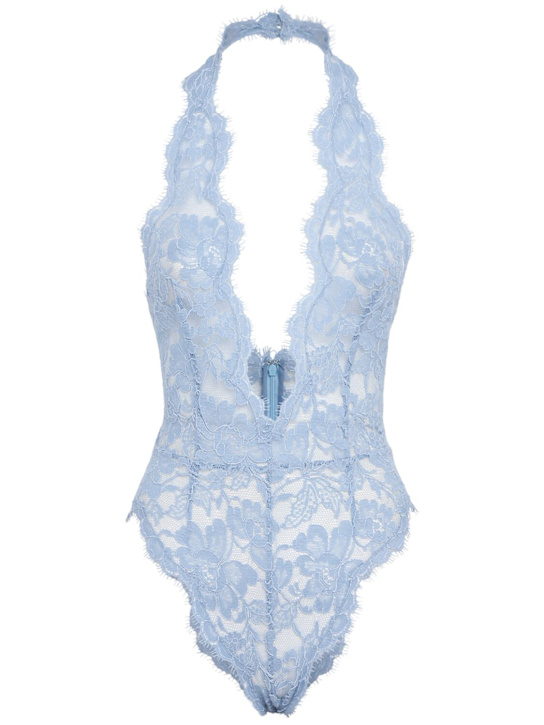 Rowen Rose: V-neck lace bodysuit - Blue - women_0 | Luisa Via Roma