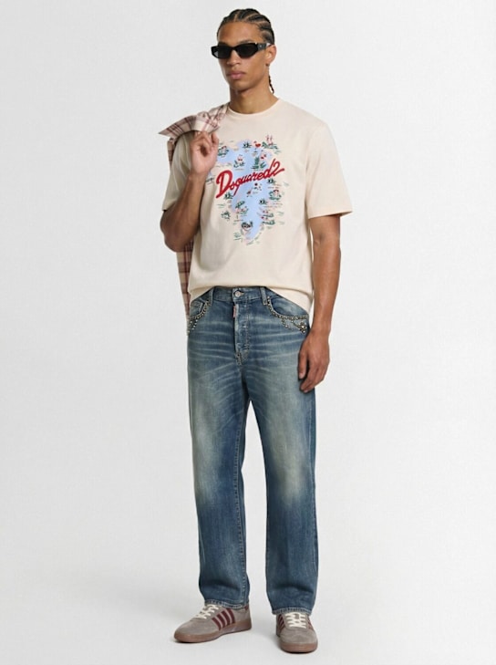 Dsquared2: Loose fit printed cotton t-shirt - Ivory - men_1 | Luisa Via Roma