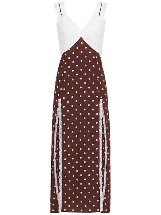 Rowen Rose: Polka dot & lace slip dress - 브라운/멀티 - women_0 | Luisa Via Roma