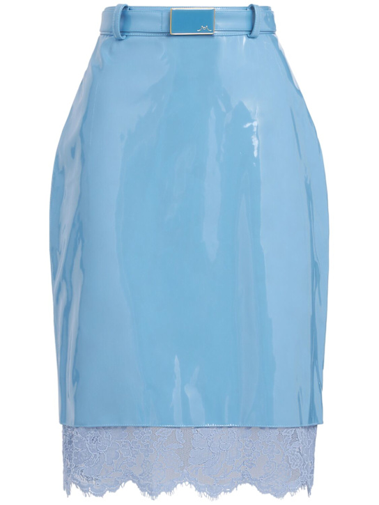 Rowen Rose: Vinyl & lace pencil skirt - Blue - women_0 | Luisa Via Roma