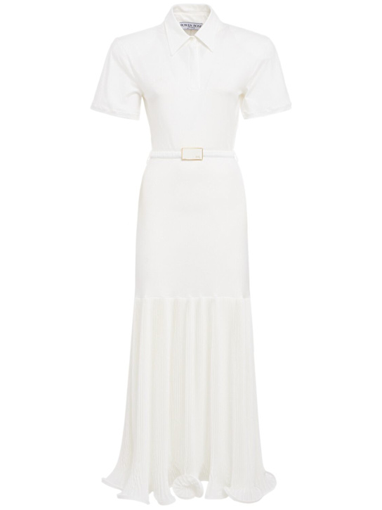 Rowen Rose: Jersey & pleated georgette polo dress - Blanc - women_0 | Luisa Via Roma