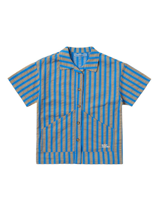 Bobo Choses: Striped cotton poplin shirt - Light Blue - kids-boys_0 | Luisa Via Roma