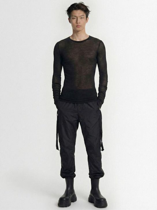 Rick Owens: Ribbed long sleeve silk blend t-shirt - Black - men_1 | Luisa Via Roma