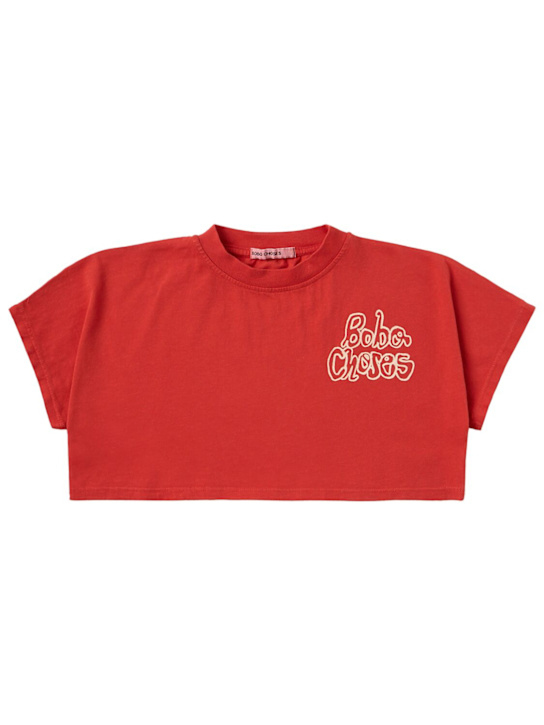 Bobo Choses: Cropped cotton t-shirt - Rouge - kids-girls_0 | Luisa Via Roma