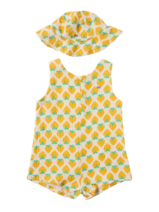 Bobo Choses: 印图纯棉连体衣&帽子 - 白色/黄色 - kids-girls_0 | Luisa Via Roma