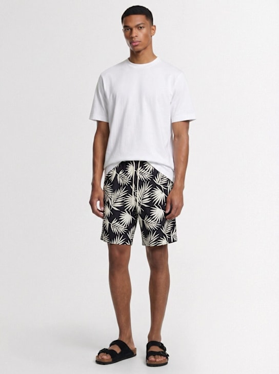 Laneus: Printed viscose shorts - Schwarz/Weiß - men_1 | Luisa Via Roma