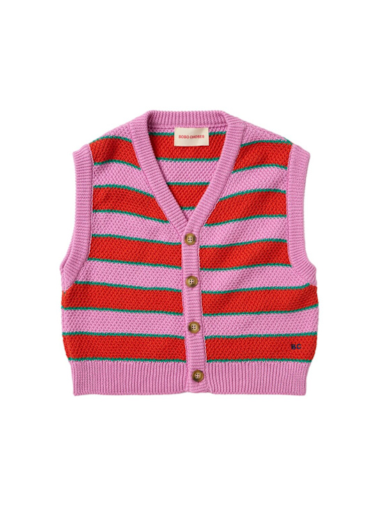 Bobo Choses: 条纹针织背心 - 粉色/红色 - kids-girls_0 | Luisa Via Roma