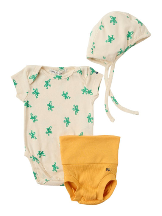 Bobo Choses: Hopping Frog printed cotton blend set - Blanc/Jaune - kids-girls_0 | Luisa Via Roma