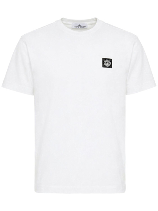 Stone Island: LOGO贴片棉质T恤 - 白色 - men_0 | Luisa Via Roma