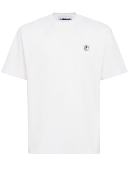 Stone Island: LOGO贴片棉质T恤 - 白色 - men_0 | Luisa Via Roma