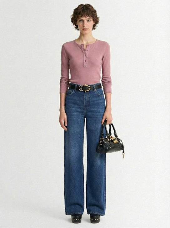 Chloé: 罗纹棉质针织长袖上衣 - 紫色 - women_1 | Luisa Via Roma