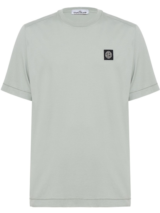Stone Island: LOGO贴片棉质T恤 - 鼠尾草色 - men_0 | Luisa Via Roma