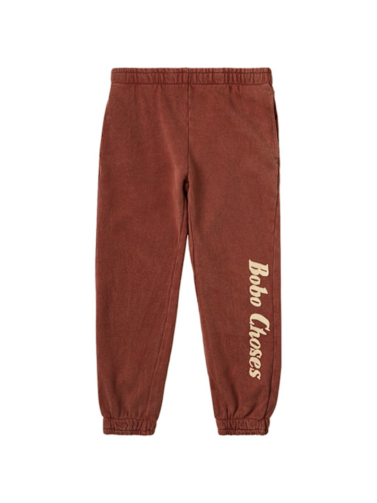 Bobo Choses: Logo松紧棉运动裤 - 棕色 - kids-girls_0 | Luisa Via Roma