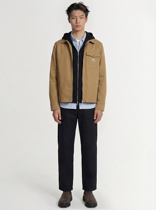 Moncler: Cotton blend gabardine shirt jacket - Beige - men_1 | Luisa Via Roma