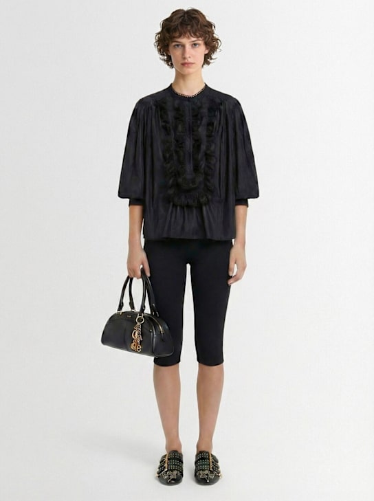 Chloé: 打褶真丝混纺衬衫 - 黑色 - women_1 | Luisa Via Roma