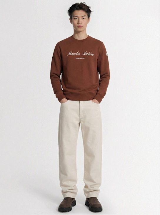 Moncler: Logo cotton blend crewneck sweatshirt - Brown Ginger - men_1 | Luisa Via Roma