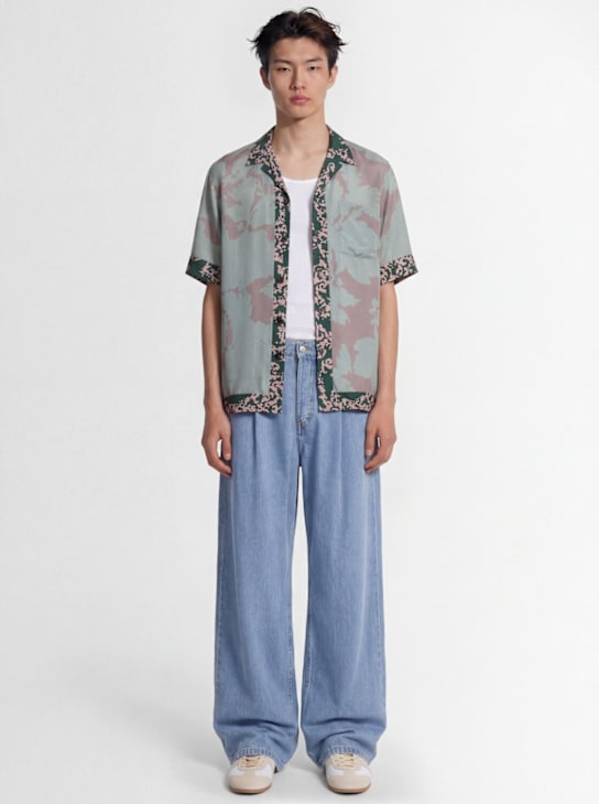 Dries Van Noten: Carltone短袖铜氨纤维衬衫 - 石油蓝 - men_1 | Luisa Via Roma