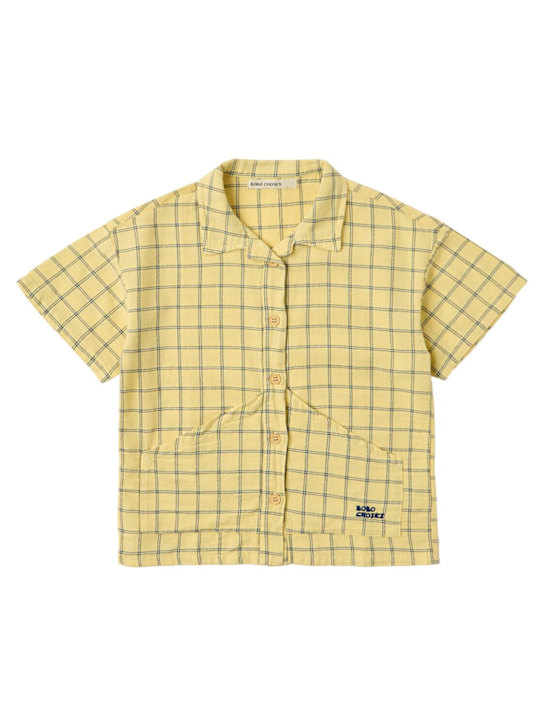 Bobo Choses: 格纹棉府绸衬衫 - 黄色 - kids-boys_0 | Luisa Via Roma