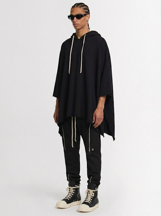 Rick Owens DRKSHDW: Hooded cotton poncho - Black - men_1 | Luisa Via Roma