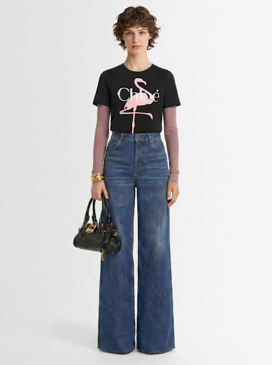 Chloé: Cotton jersey t-shirt w/ flamingo print - Pink/Black - women_1 | Luisa Via Roma
