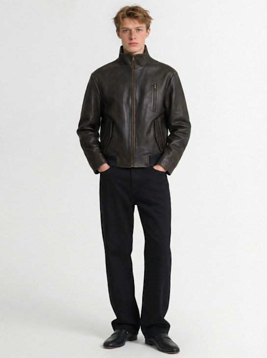 The Row: Akia leather jacket - 深棕色 - men_1 | Luisa Via Roma