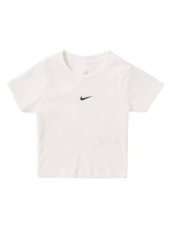 Nike: Slim fit ribbed stretch cotton t-shirt - Weiß - kids-girls_0 | Luisa Via Roma