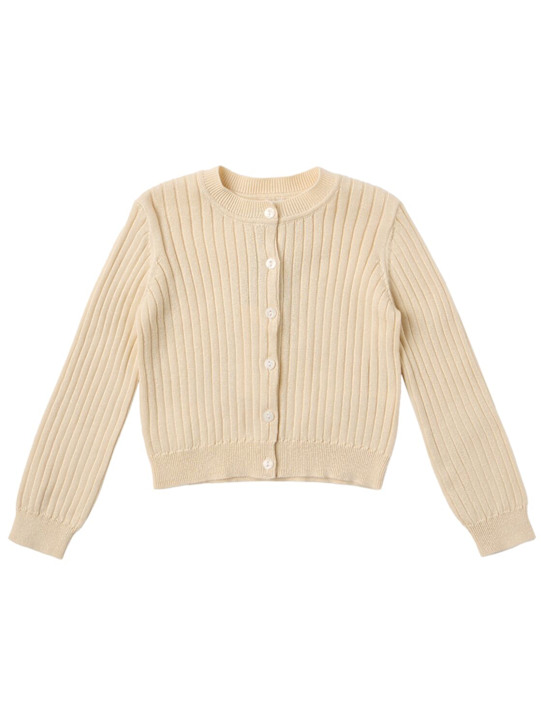 Molo: Cotton knit cardigan - Beige - kids-girls_0 | Luisa Via Roma
