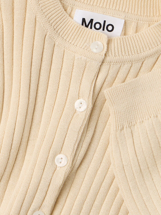 Molo: Cotton knit cardigan - Beige - kids-girls_1 | Luisa Via Roma