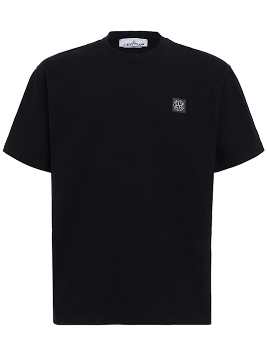 Stone Island: LOGO贴片棉质T恤 - 黑色 - men_0 | Luisa Via Roma