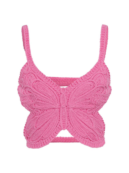 Blumarine: Butterfly crop top - Rosa - women_0 | Luisa Via Roma