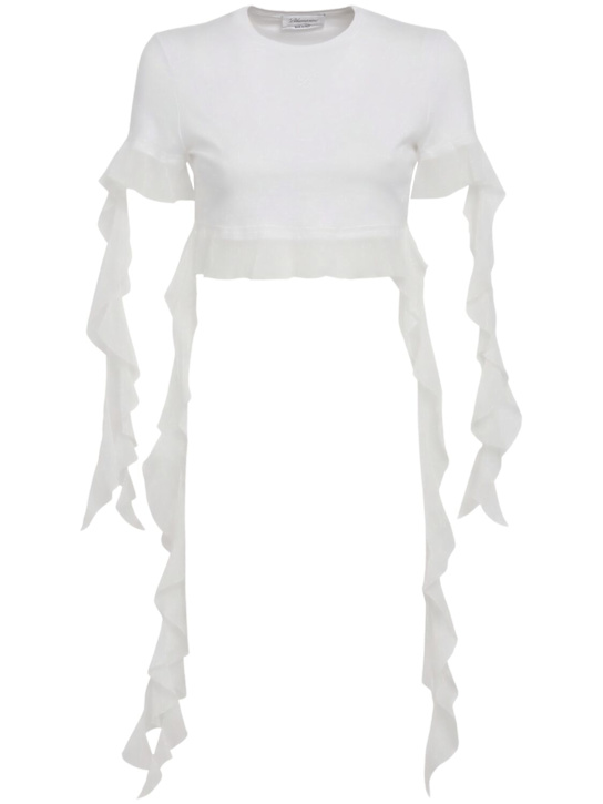 Blumarine: Ruffled t-shirt - 白色 - women_0 | Luisa Via Roma