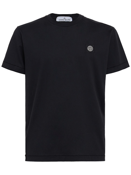 Stone Island: LOGO贴片棉质T恤 - 黑色 - men_0 | Luisa Via Roma