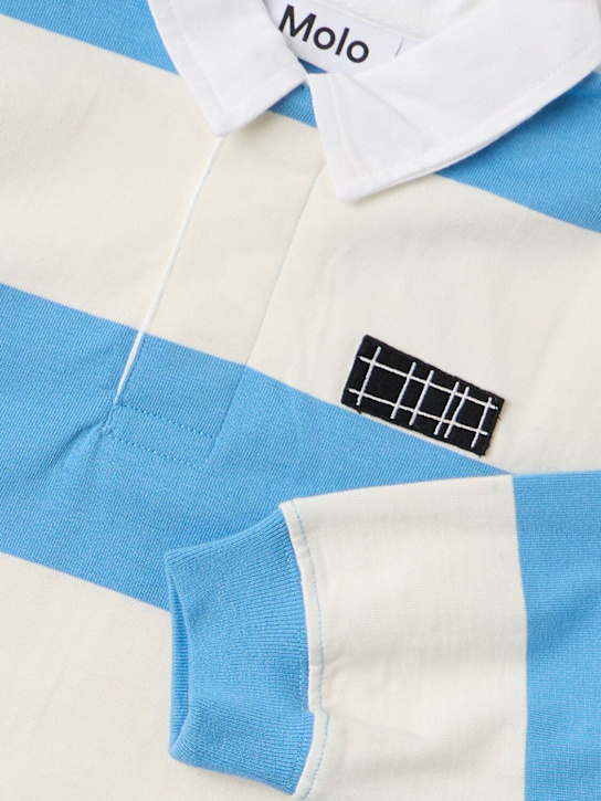 Molo: Striped cotton knit sweater - ホワイト/ブルー - kids-boys_1 | Luisa Via Roma