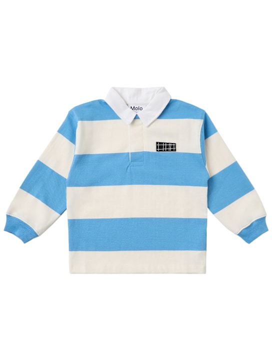 Molo: Striped cotton knit sweater - ホワイト/ブルー - kids-boys_0 | Luisa Via Roma