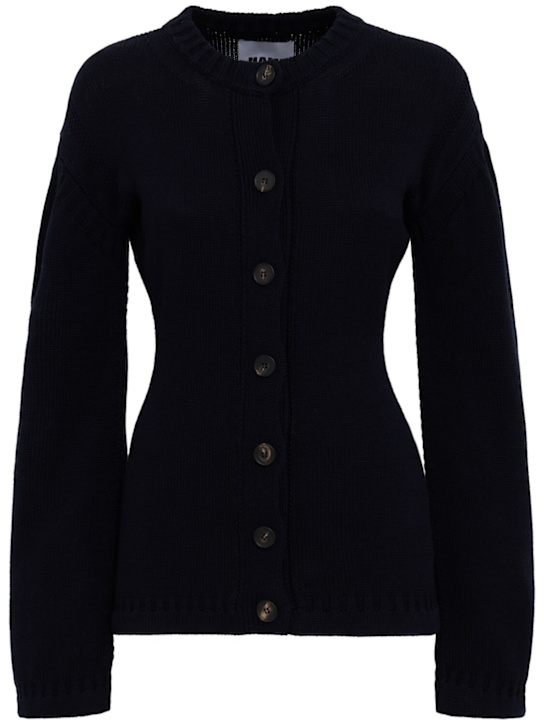 Nami: Cotton guernsey cardigan - Bleu Marine - women_0 | Luisa Via Roma