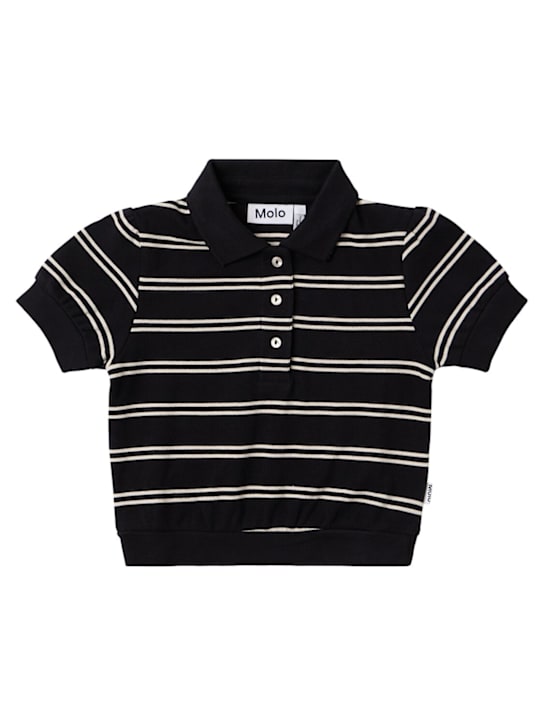 Molo: Striped polo t-shirt - 黑色 - kids-girls_0 | Luisa Via Roma