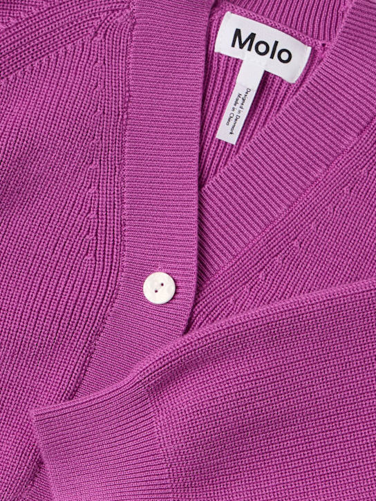 Molo: Cotton knit cardigan - 紫色 - kids-girls_1 | Luisa Via Roma
