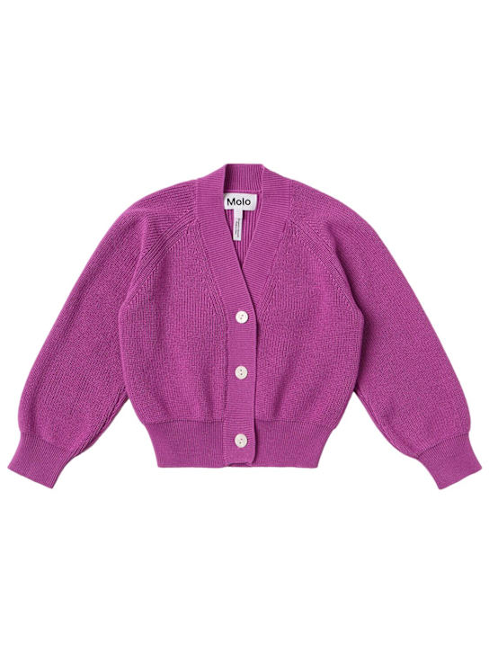 Molo: Cotton knit cardigan - 紫色 - kids-girls_0 | Luisa Via Roma