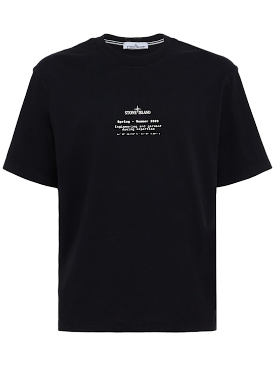Stone Island: Logo cotton t-shirt - Black - men_0 | Luisa Via Roma