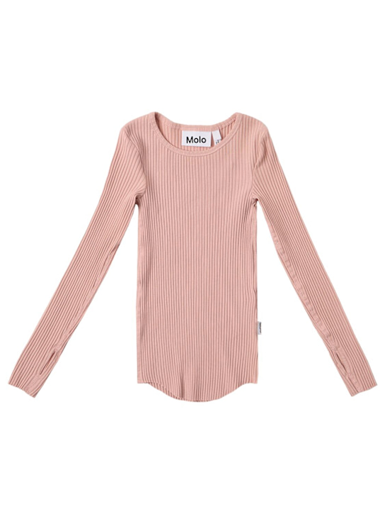 Molo: Long-sleeve cotton blend t-shirt - Pink - kids-girls_0 | Luisa Via Roma