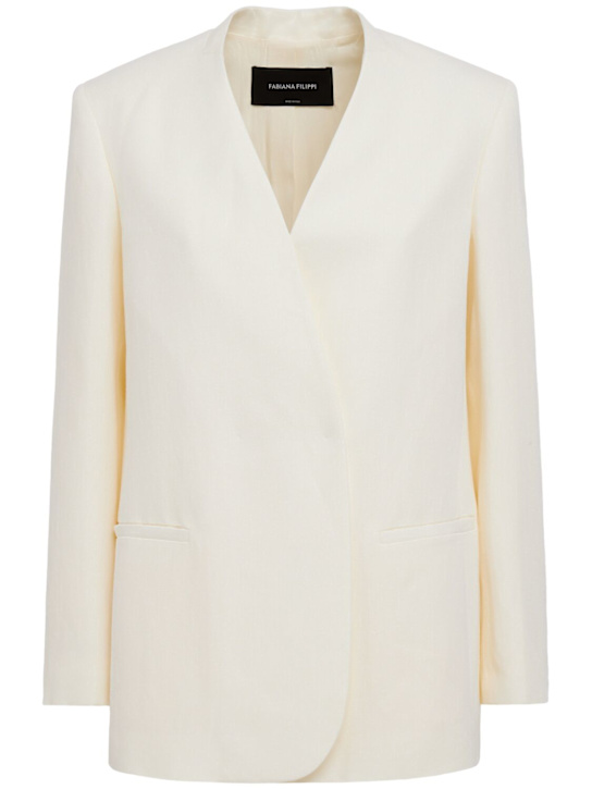 Fabiana Filippi: Viscose & linen jacket w/ leather belt - Blanc - women_0 | Luisa Via Roma