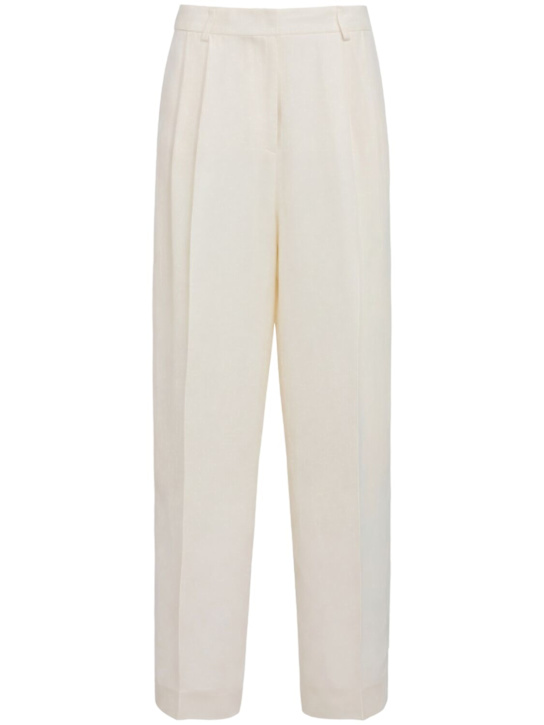 Fabiana Filippi: Double-pleat viscose & linen wide pants - 白色 - women_0 | Luisa Via Roma