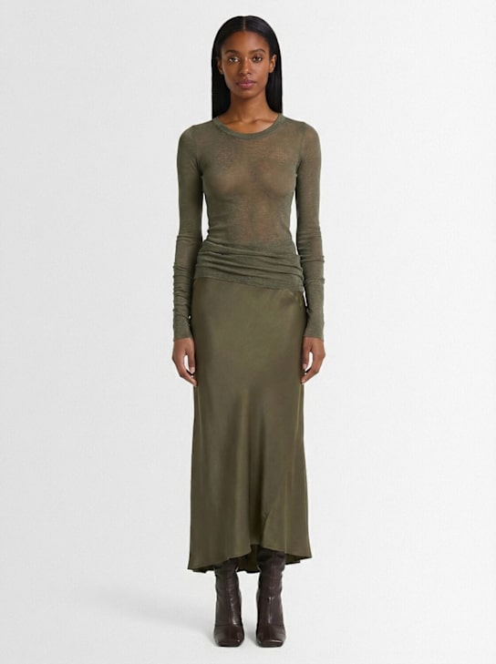 Rick Owens: Viscose & silk rib jersey l/s top - ブラウン - women_1 | Luisa Via Roma