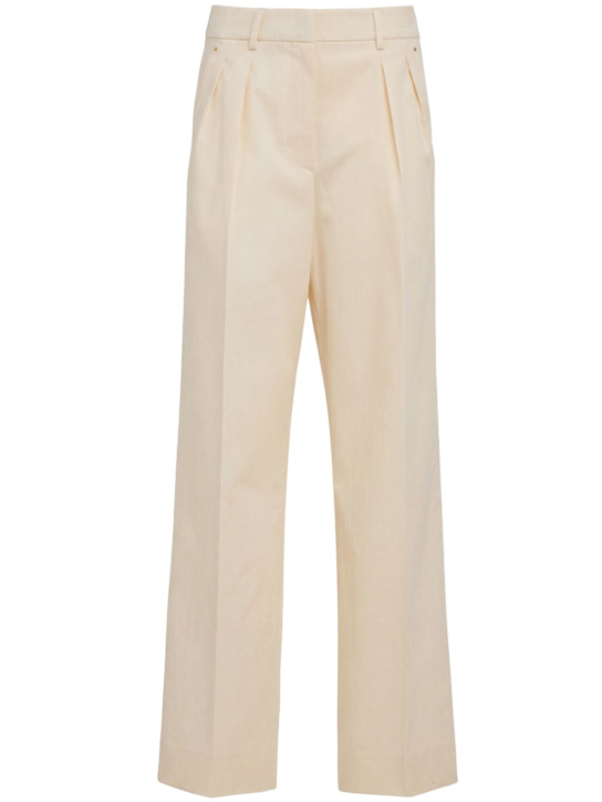 Moncler: 棉质宽松剪裁长裤 - 象牙白 - women_0 | Luisa Via Roma