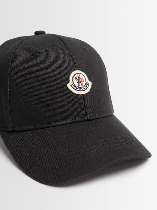 Moncler: Logo cotton gabardine baseball cap - 黑色 - kids-boys_1 | Luisa Via Roma