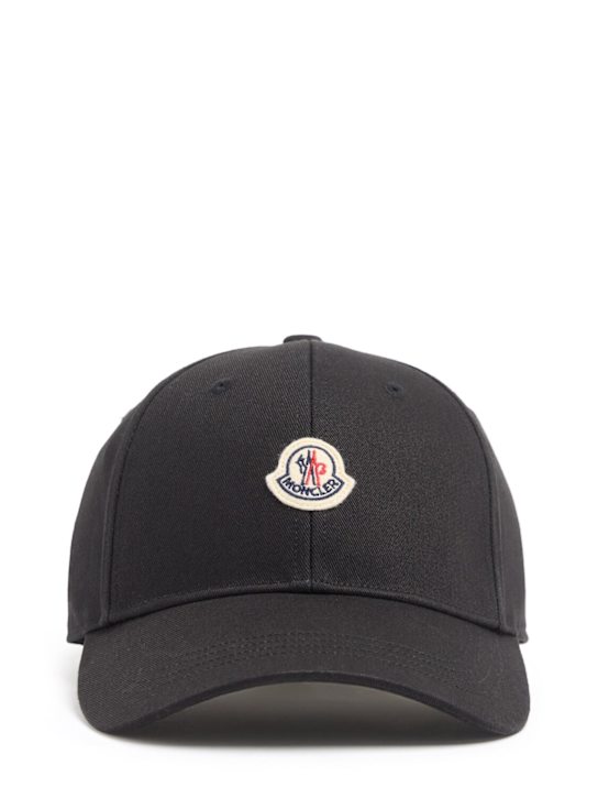 Moncler: Logo cotton gabardine baseball cap - 黑色 - kids-boys_0 | Luisa Via Roma