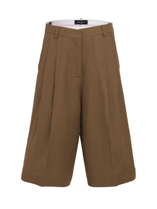 Fabiana Filippi: Double-pleat viscose & linen wide shorts - 棕色 - women_0 | Luisa Via Roma