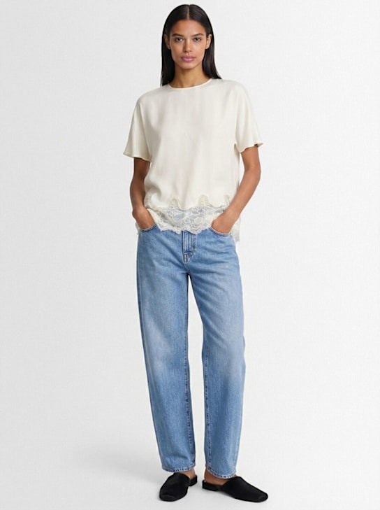 Fabiana Filippi: Crepe de chine top w/ lace - Weiß - women_1 | Luisa Via Roma