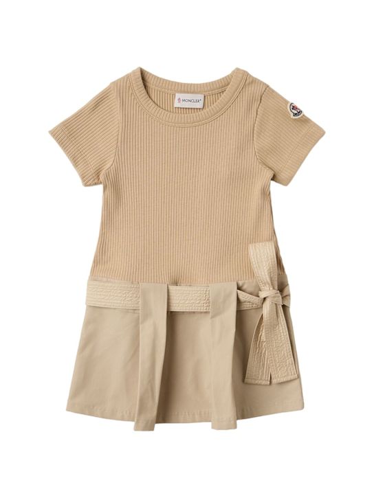 Moncler: Bow cotton dress - 베이지 - kids-girls_0 | Luisa Via Roma